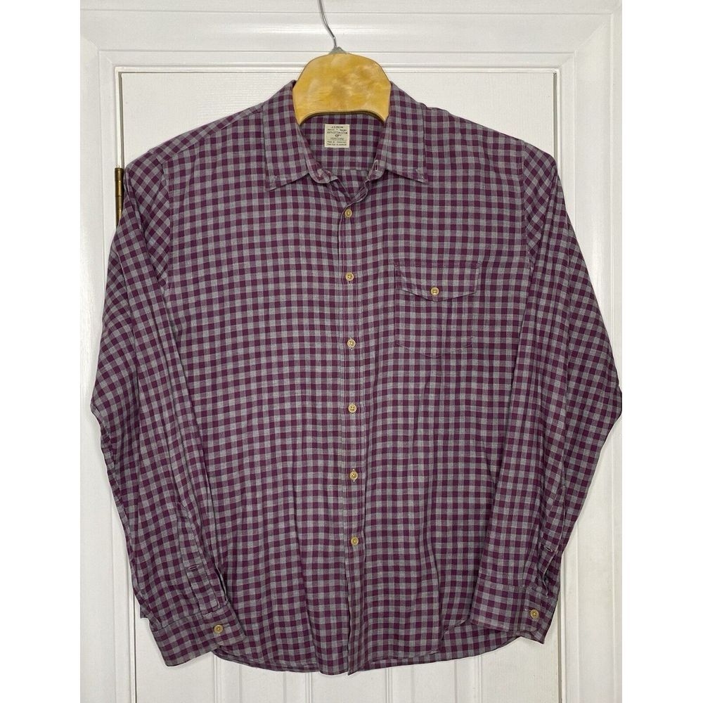 J Crew Mens Work Shirt Long Sleeve‎ Button Front Purple Grey Plaid XL